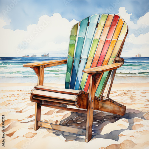 watercolor Beach chair clipart, Generative Ai photo