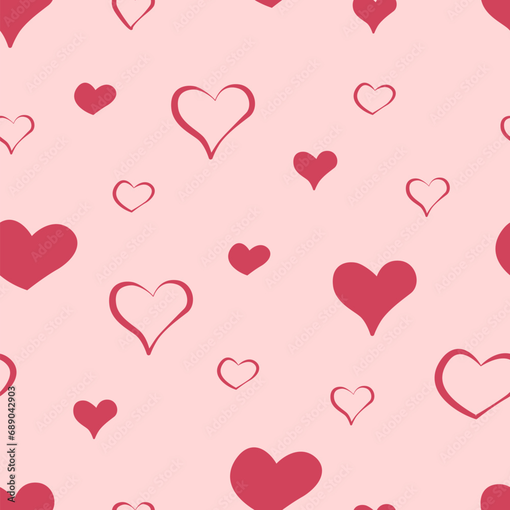 Seamless pattern of icons hearts. Concept love, Valentine Day Vector illustration, background wallpaper