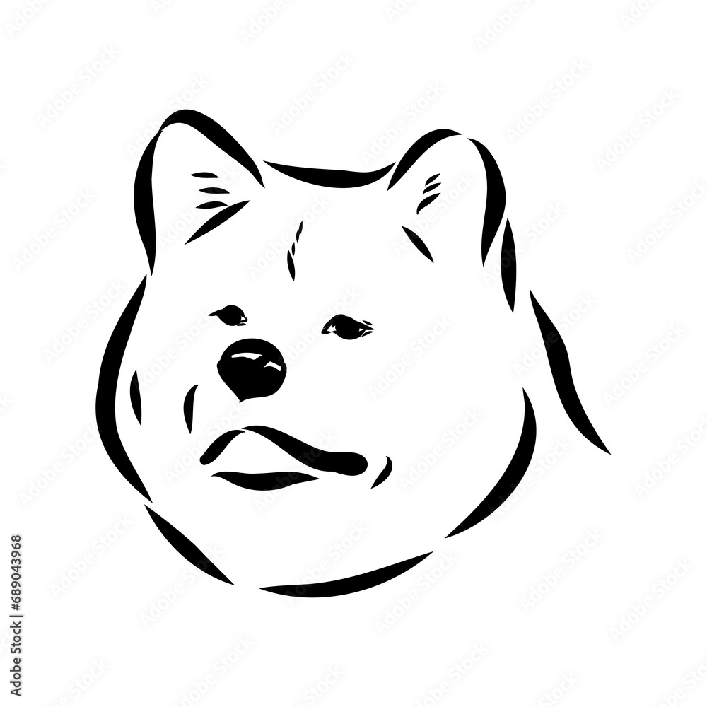 Japanese akita inu dog, vector outline illustration