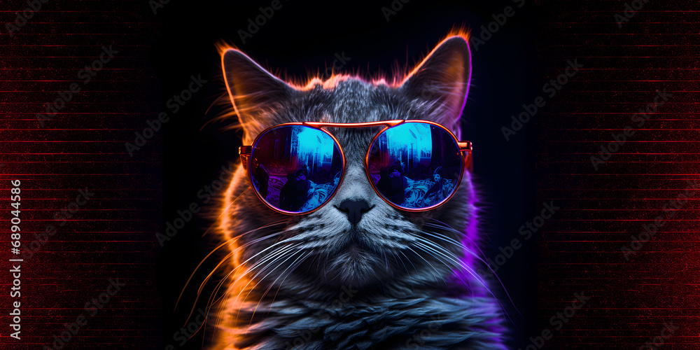Portrait of a cool cat with sunglasses isolated black background in ...