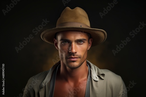 young attractive man elegantly wearing a hat posing in front of the camera