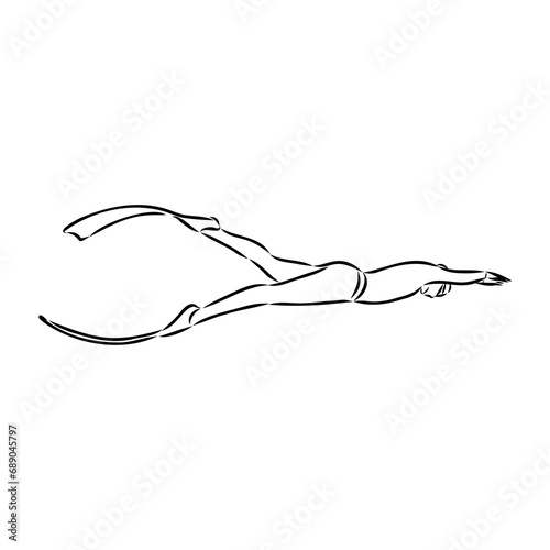 Sketch silhouette scuba divers on white background.