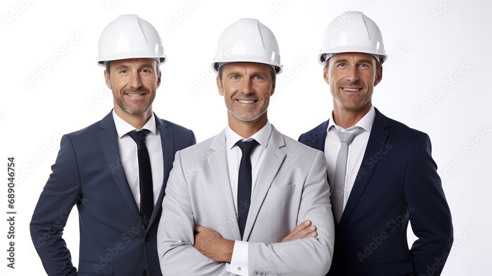 office owners wearing construction helmet on white background office owners wearing construction helmet on white background