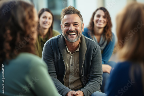 Supportive Community: Group Therapy Session in Bright Room