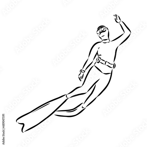 Sketch silhouette scuba divers on white background.