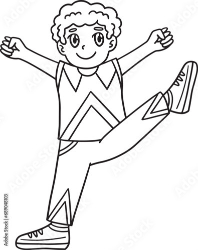 Cheerleader Boy Raising One Leg Isolated Coloring