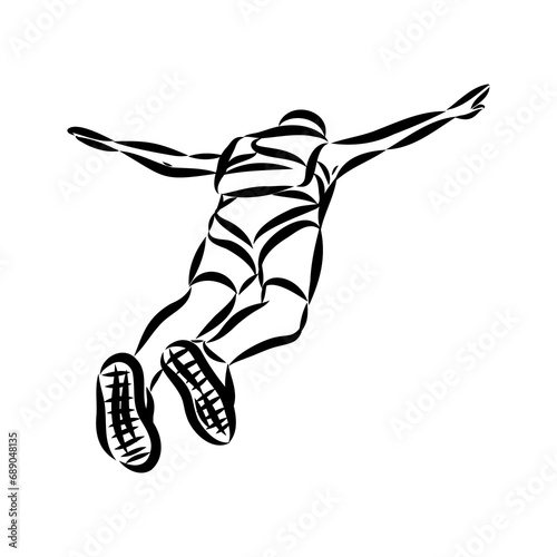 Hand drawn sketch of wingsuit in black isolated on white background.