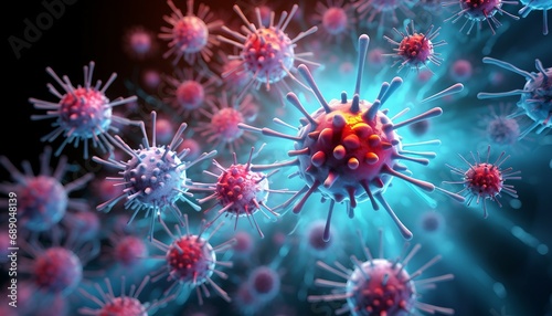 3d illustration of coronavirus in abstract background. Covid-19 concept, Virus cells. Coronavirus COVID-19. 3d render
