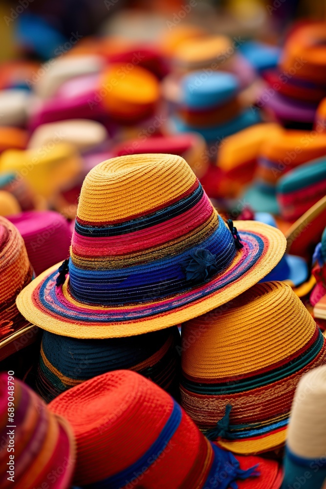 traditional peruvian hats of multiple colors