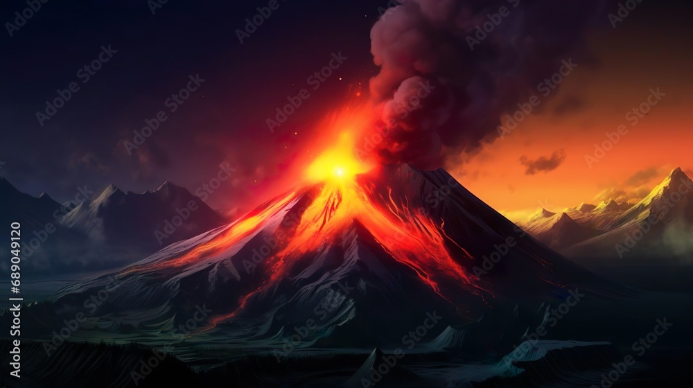 Breathtaking Nighttime Volcano Eruption