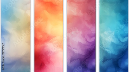 Set of horizontal banners with colorful abstract watercolor background. Vector illustration.