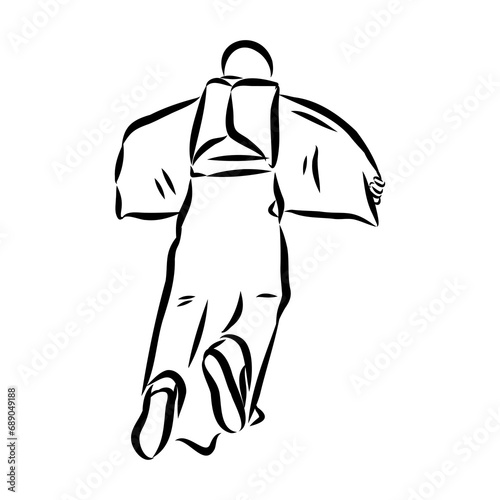 Hand drawn sketch of wingsuit in black isolated on white background.