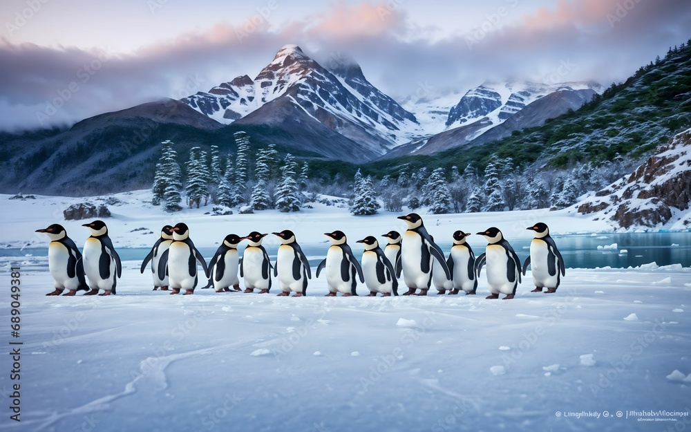 Obraz premium Icy Emissaries The Penguin Chronicles A Journey Through Frosty Realms and Charming Fellowship ai generated