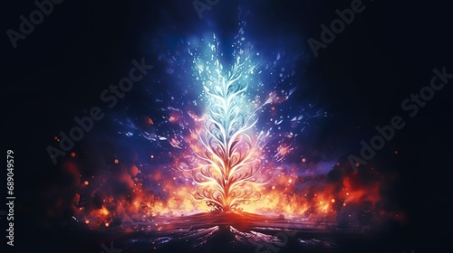 Abstract fantasy festive christmas tree background header wallpaper background 3d illustration.