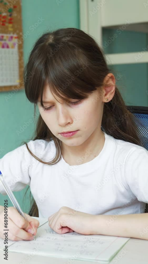 disappointment home education. dissatisfied girl throw notebook