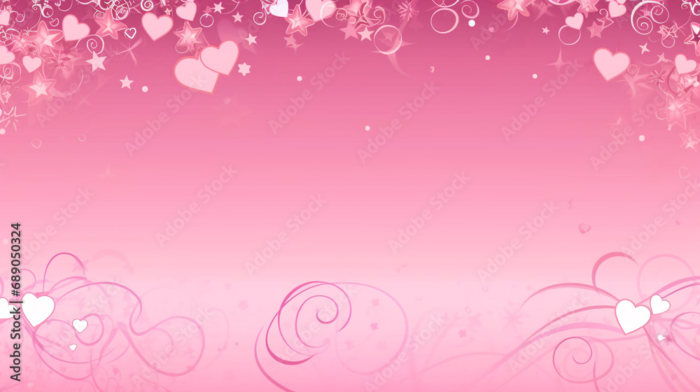 Pink Background Adorned with Hearts and Stars, Creating a Dreamy Atmosphere. Place for the text