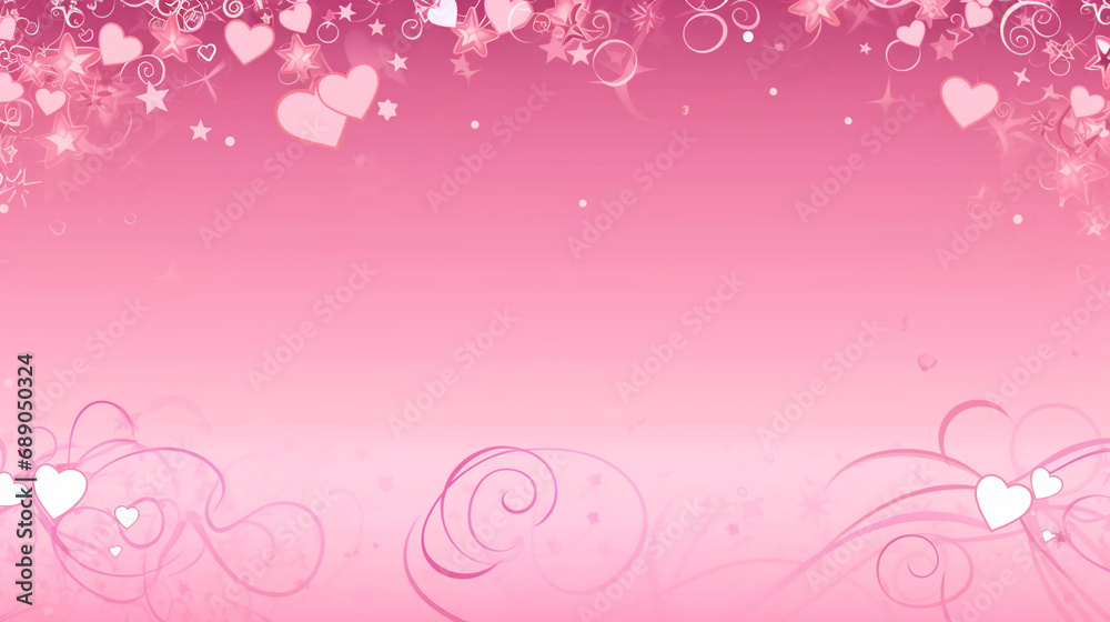 Pink Background Adorned with Hearts and Stars, Creating a Dreamy Atmosphere. Place for the text Pink Background Adorned with Hearts and Stars, Creating a Dreamy Atmosphere. Place for the text