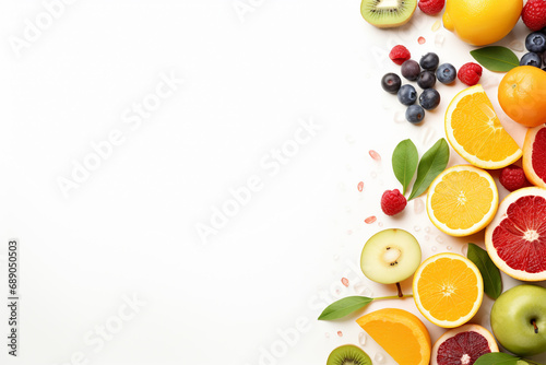 Fruchtige Umrandung - Ein kunstvoller Hintergrund mit einem Rahmen aus vielf  ltigen und farbenfrohen Fr  chten f  r eine gesunde und appetitliche Kulisse