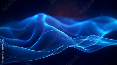 abstract blue wave on dark background, futuristic wavy lines illustration
