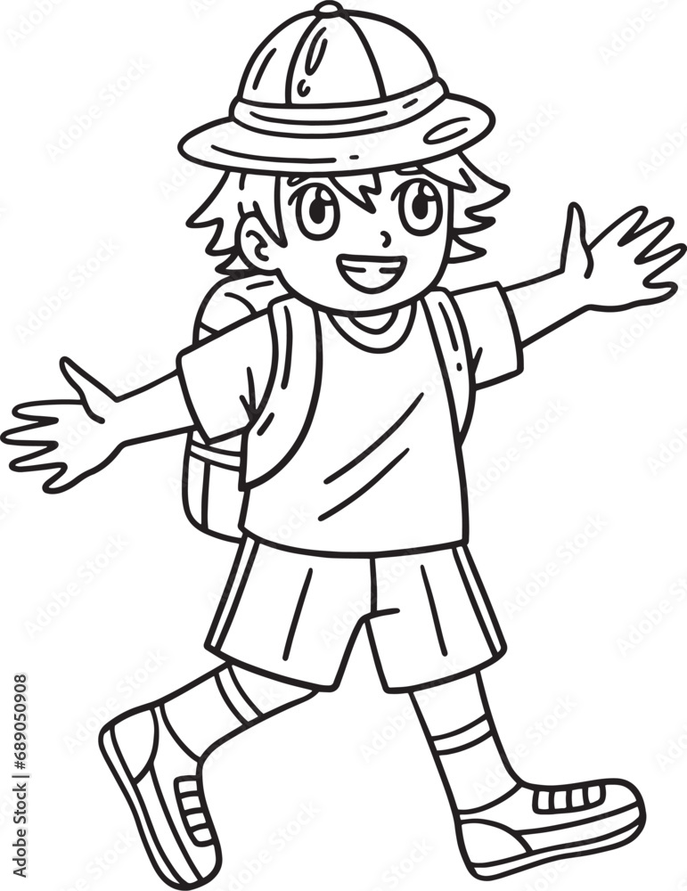 Camping Happy Camper Boy Walking Isolated Coloring