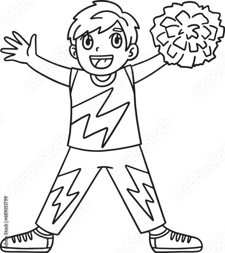 Cheerleader Boy Waving Isolated Coloring Page 