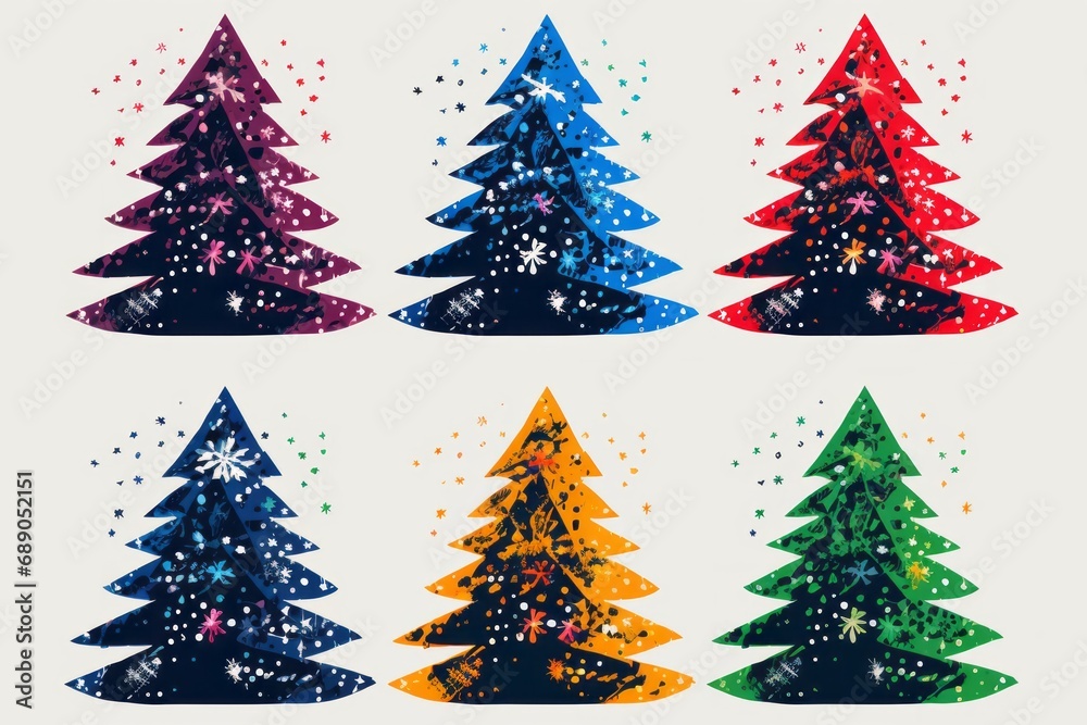 Collection of Christmas tree isolated halftone design elements 2024. Trendy illustration in dot like pop art. Set of Christmas tree in halftones for collage