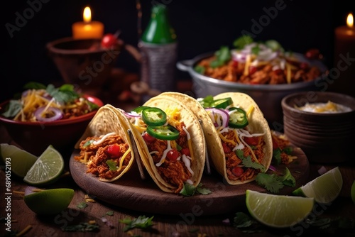 Vegetables Free photo mexican tacos with beef in tomato sauce and salsa