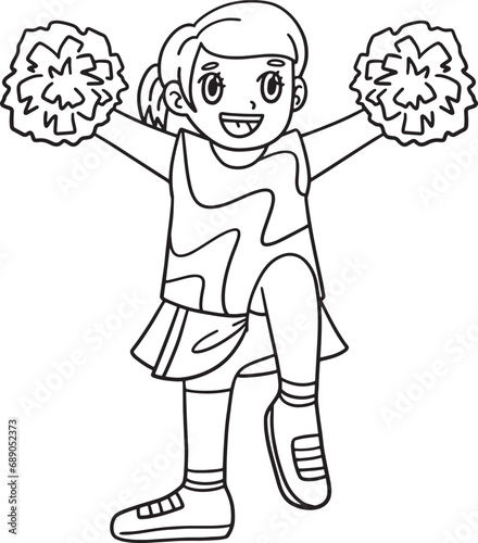 Girl Cheerleader Lifting One Leg Isolated Coloring
