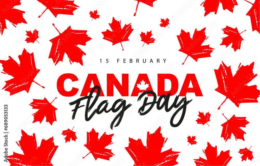February 15 is Canada Flag Day. Pattern of red maple leaves. Festive greeting card for Canada Day. Elements for the design. February 15 is Canada Flag Day. Pattern of red maple leaves. Festive greeting card for Canada Day. Elements for the design.