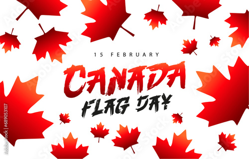 Brush Lettering - Canada Flag Day, February 15th. Swirling maple leaves. Elements for the design of a Canada Day © chekart