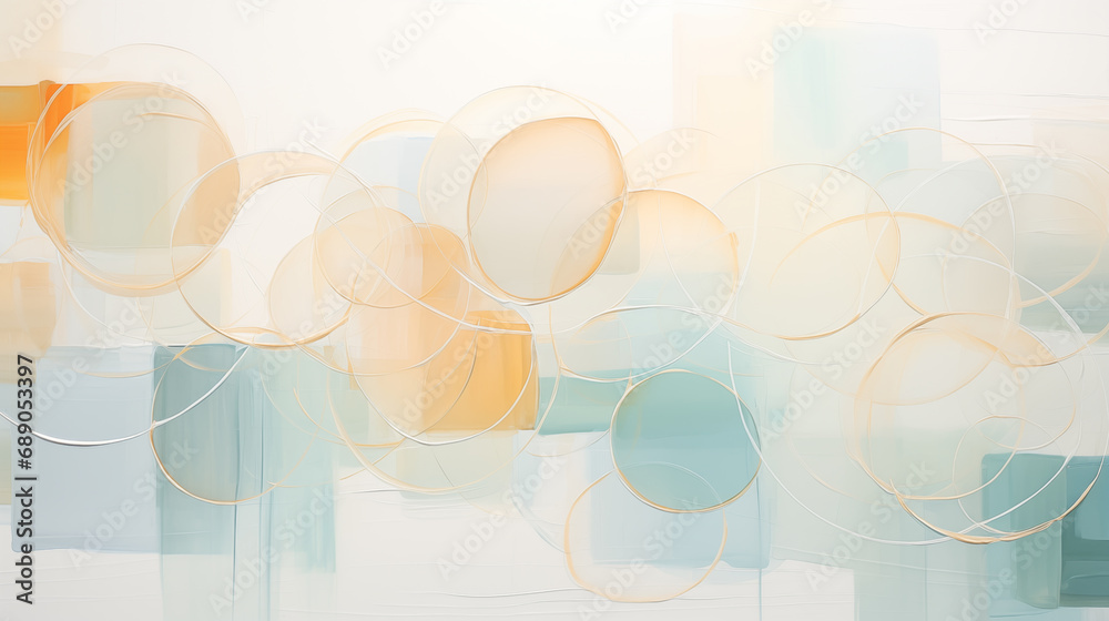 Abstract oil painting made out of circles, tranquil serenity, muted tones, kinetic artwork, bold brush strokes, transparency and opacity, precisionist lines and shapes Abstract oil painting made out of circles, tranquil serenity, muted tones, kinetic artwork, bold brush strokes, transparency and opacity, precisionist lines and shapes