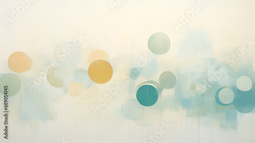Abstract oil painting made out of circles, tranquil serenity, muted tones, kinetic artwork, bold brush strokes, transparency and opacity, precisionist lines and shapes photo