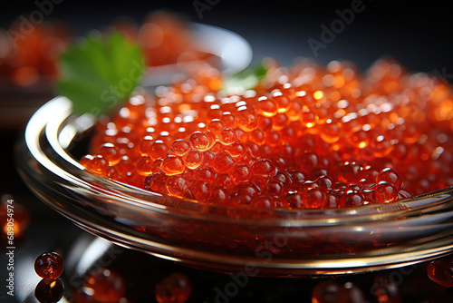 Red caviar, close-up. Generative AI.