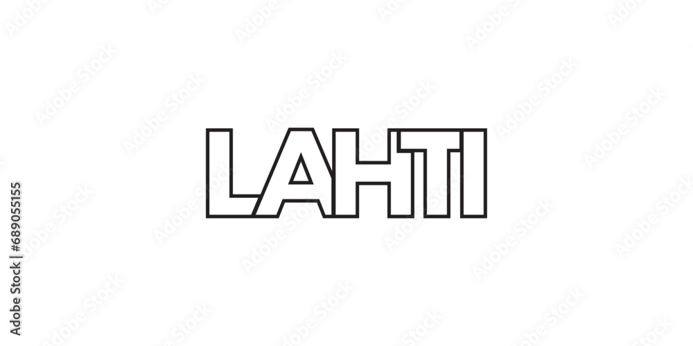 Lahti in the Finland emblem. The design features a geometric style, vector illustration with bold typography in a modern font. The graphic slogan lettering. Lahti in the Finland emblem. The design features a geometric style, vector illustration with bold typography in a modern font. The graphic slogan lettering.
