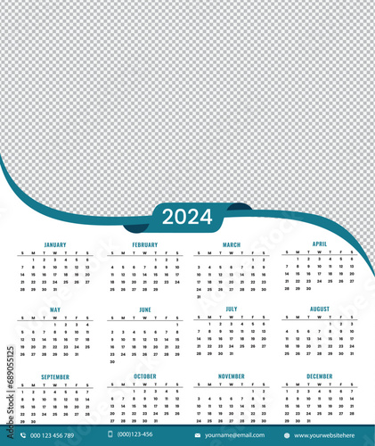 Realistic islamic monthly calendar planner  2024 new year. 