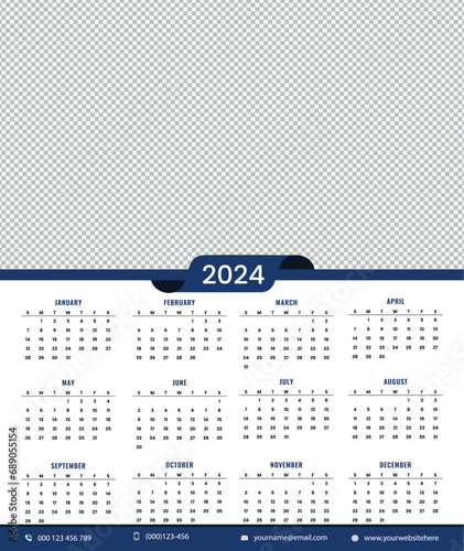 Realistic islamic monthly calendar planner 2024 new year. 