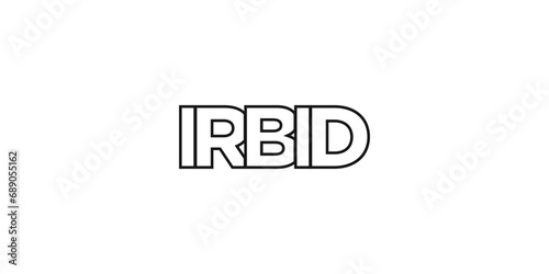 Irbid in the Jordan emblem. The design features a geometric style, vector illustration with bold typography in a modern font. The graphic slogan lettering.
