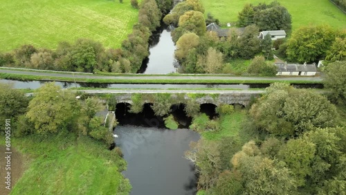 Leinster Aquaduct On The Grand Canal In Liffey Bridge In Naas, County Kildare, Ireland. - aerial shot photo