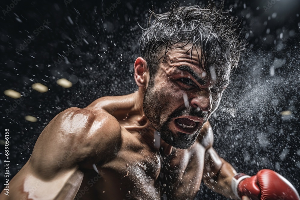 Intense Male Boxer Delivering a Powerful Punch Intense Male Boxer Delivering a Powerful Punch