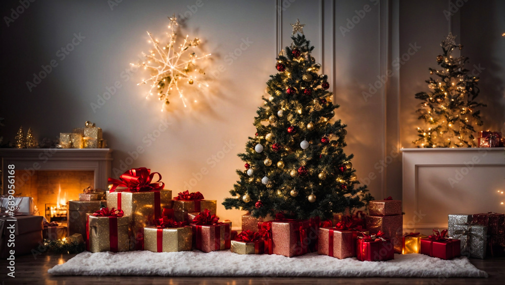 christmas tree with presents at home decoration