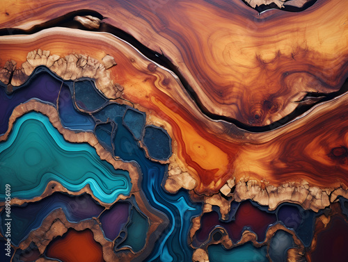 Fototapeta Naklejka Na Ścianę i Meble -  Texture of old dark wood and epoxy in cracks