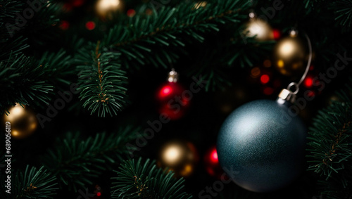 close-up christmas tree with christmas baubles