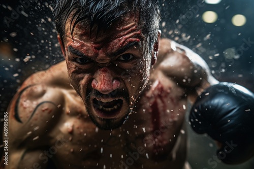 Intense Male Boxer Delivering a Powerful Punch © Kristian