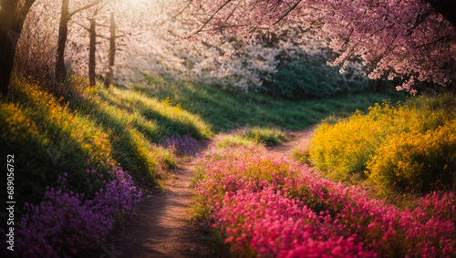 a road through colorful flower