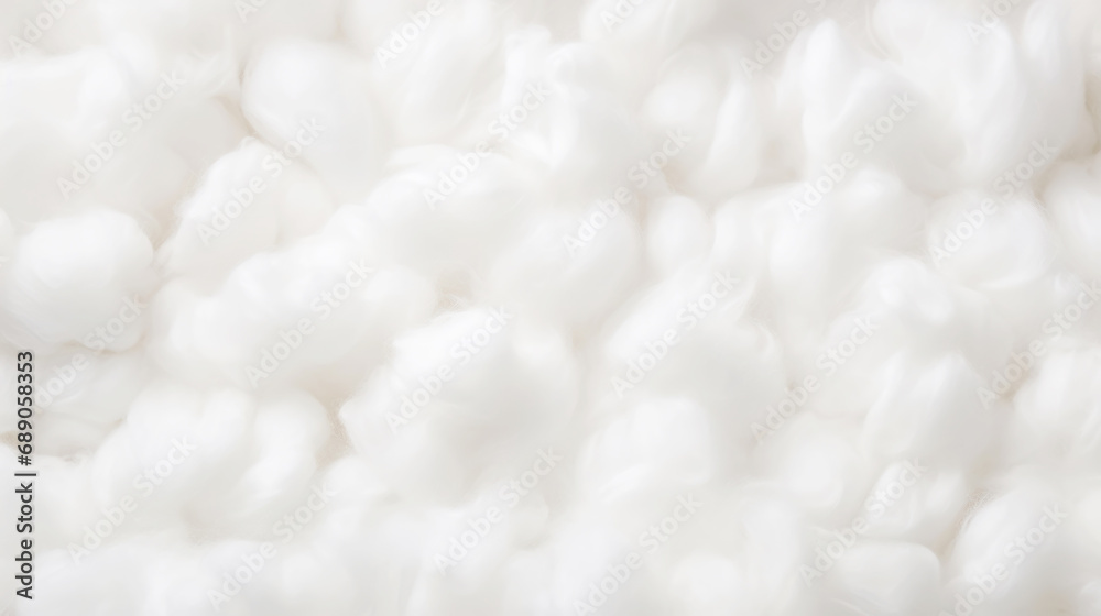 Close-up of white fluffy cotton background, abstract luxury wadding cloud texture. Generative AI - obrazy, fototapety, plakaty 