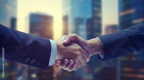 Business people, shaking hands and success meetings with support and applause, hiring or onboarding a team. Collaboration, handshakes and congratulations, promotion and achievement in happy diversity photo