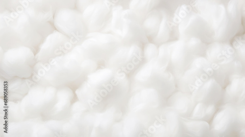 Close-up of white fluffy cotton background, abstract luxury wadding cloud texture. Generative AI