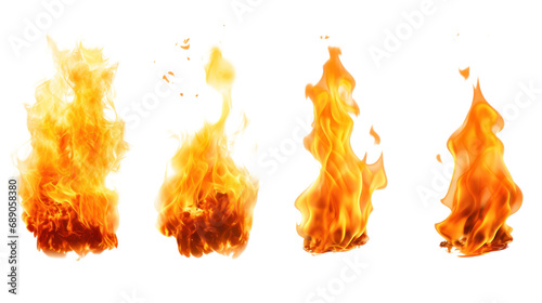 Realistic flames in various shapes Hot torch isolated on transparent background. PNG file. photo