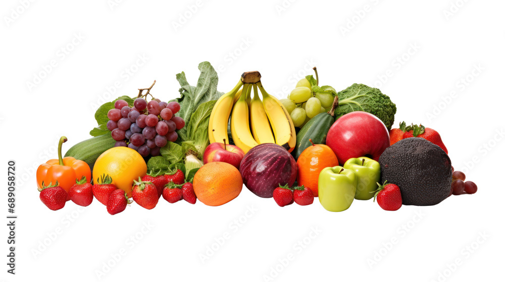 Various fresh vegetables and fruits isolated on transparent background. PNG file. Various fresh vegetables and fruits isolated on transparent background. PNG file.