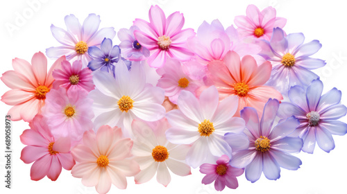 Bright, beautiful, transparent flowers. Set of airy, soft, luxurious petals. Small, lively flowers. Isolated on transparent background, PNG file. © venusvi